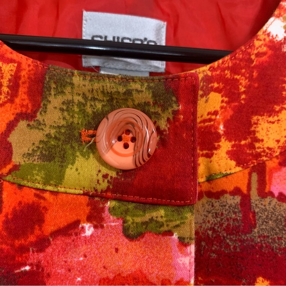 CHICO’S Chico’s Fall Cocktail Orange Red Floral Button Closure Blazer Size Large - Picture 9 of 13